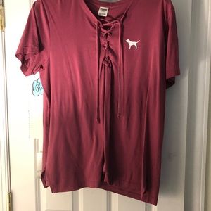 Vs pink lace up shirt